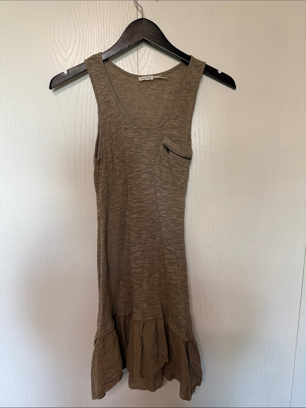 Blue Bird Sleeveless Brown Tank Tunic with Ruffle Hem
